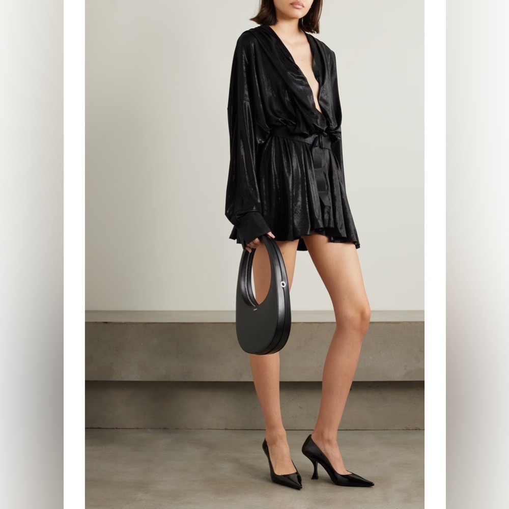 Norma Kamali Black Shimmer Hooded Mini Dress